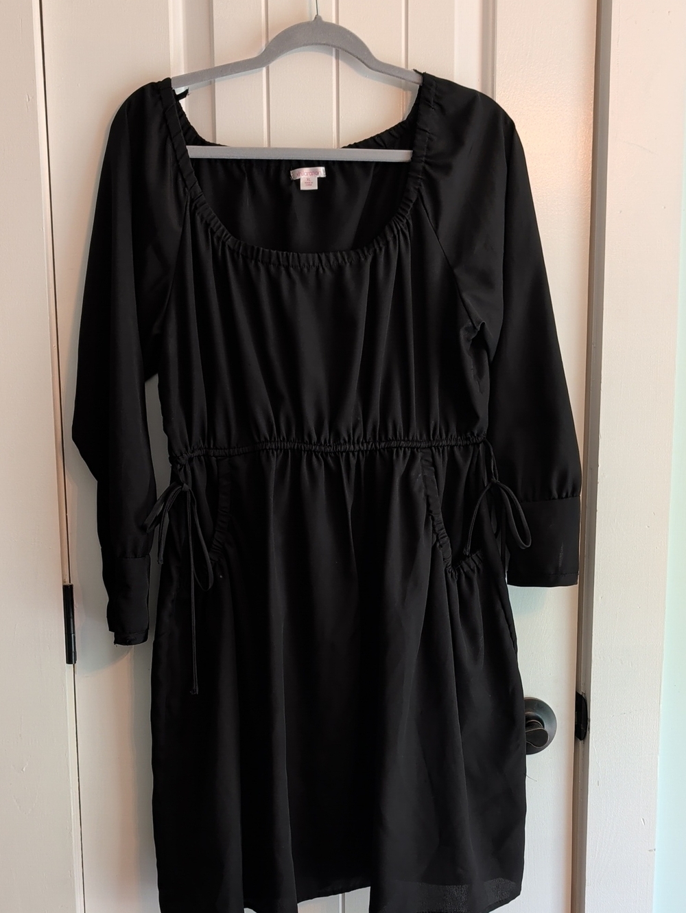 Xhilaration Black Long Sleeve Drawstring Waist Dress